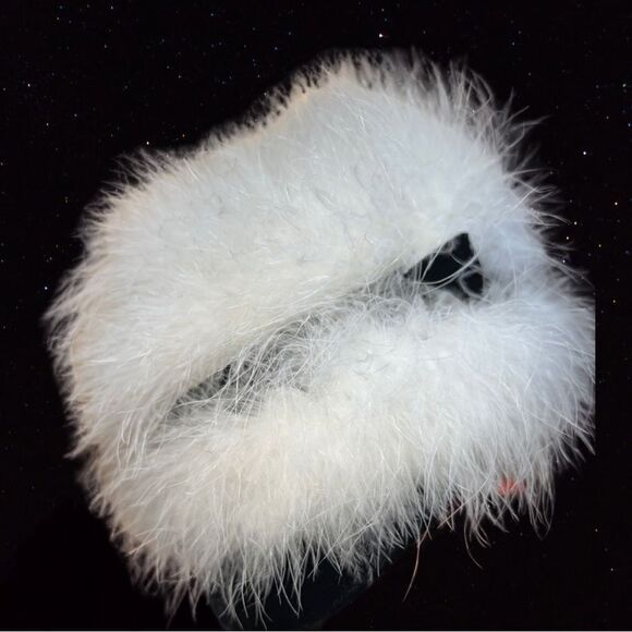 Authentic vintage White Mink Fur Women’s Warm Winter Hat Black Bow Cap Genuine